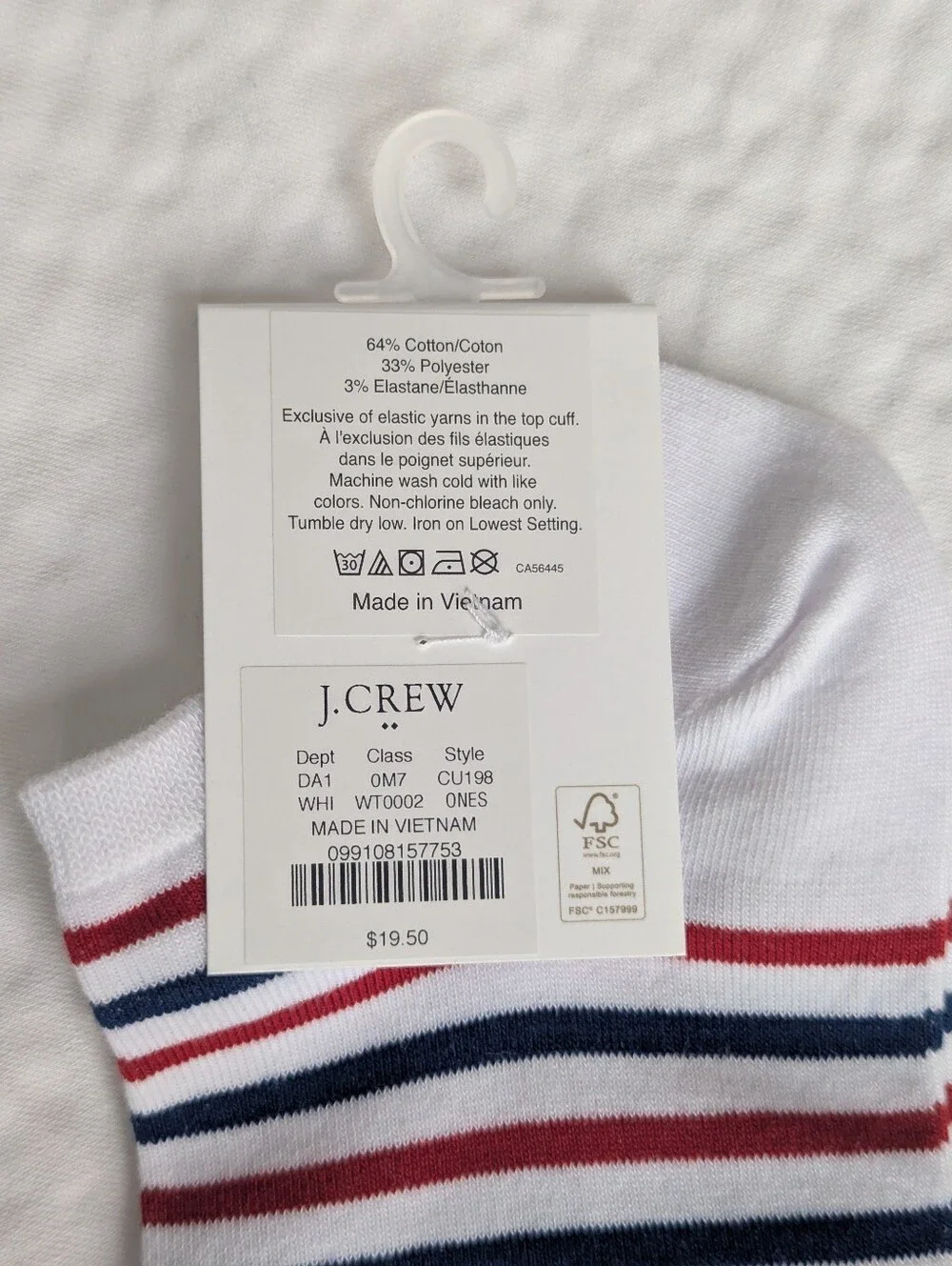 NWT J. Crew Women's Red White & Blue Striped Ankle Socks One Size